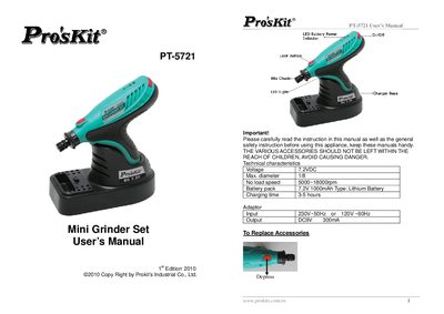Prokits PT-5721 Mini Grinder Set User Manual - cover page