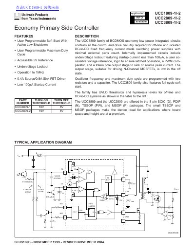 Unitrode UCC1809/UCC2809/UCC3809 Economy Primary Side Controller Datasheet