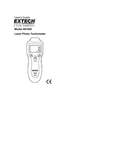 Extech Model 461920 Laser Photo Tachometer User's Guide - cover page