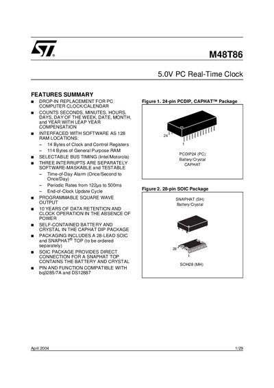STMicroelectronics M48T86 Real-Time Clock Datasheet - cover page