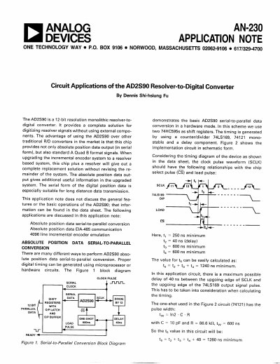 Analog Devices AD2S90 Resolver-to-Digital Converter Application Note AN-230