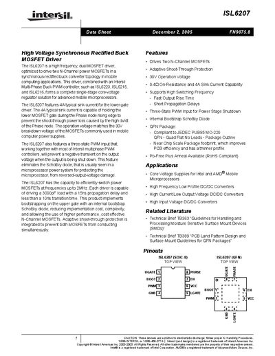 Intersil ISL6207 Data Sheet - cover page