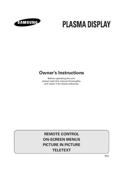 Samsung Plasma Display User Manual - cover page