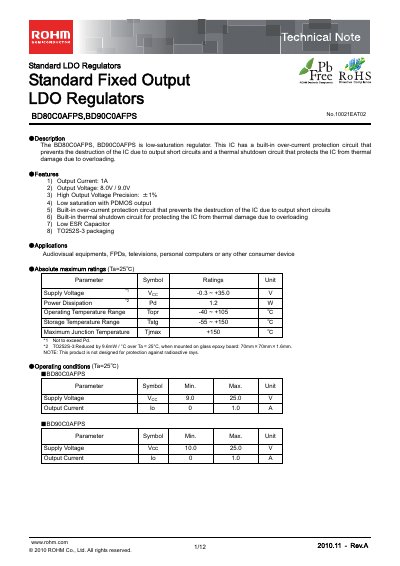 ROHM BD80C0AFPS handbook - cover page