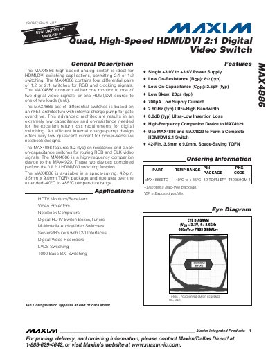 Maxim MAX4886 High-Speed Analog Switch Datasheet