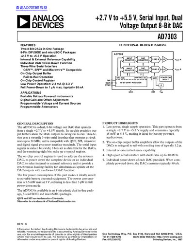 ANALOG DEVICES AD7303 handbook - cover page