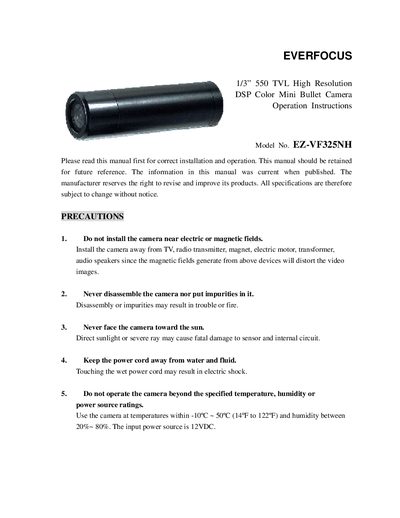 EverFocus EZ-VF325NH Mini Bullet Camera Operation Instructions - cover page