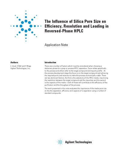 Agilent Application Note: Influence of Silica Pore Size on Efficiency Resolution Loading in Reversed-Phase HPLC - cover page