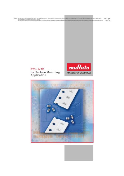 Murata PTC/NTC Surface Mount Thermistor Catalog - cover page