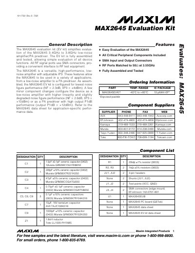 Maxim MAX2645 Evaluation Kit User Manual - cover page