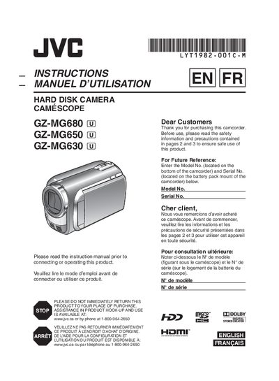 JVC GZ-MG680 / GZ-MG650 / GZ-MG630 Camcorder User Manual