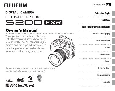 FUJI S200EXRcamera Manual - cover page