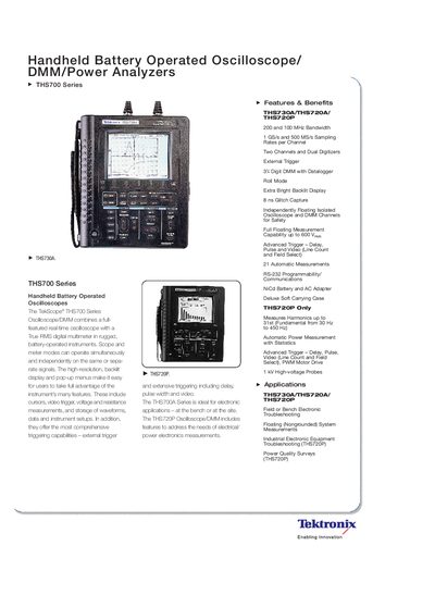 Tektronix THS700 Series Handheld Oscilloscope/DMM Handbook - cover page
