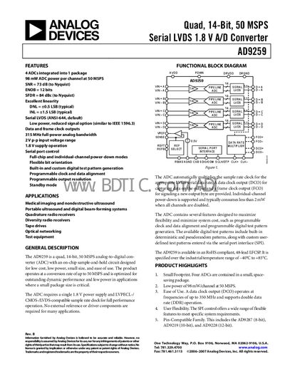 Analog Devices AD9259 Datasheet - cover page