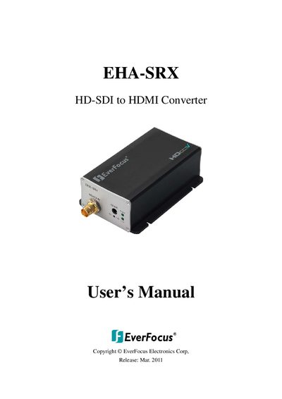 EverFocus EHA-SRX HD-SDI to HDMI Converter User's Manual - cover page