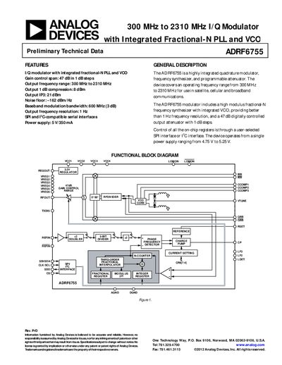 Analog Devices ADRF6755 I/Q Modulator Datasheet - cover page