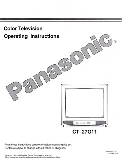 Panasonic CT-27G11 Color Television Operating Instructions - cover page