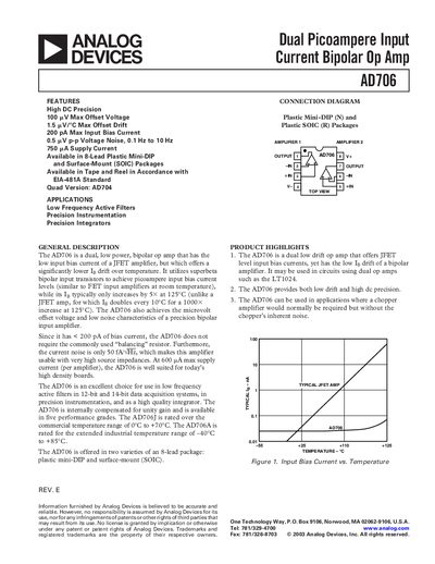 Analog Devices AD706 Datasheet Rev E - cover page