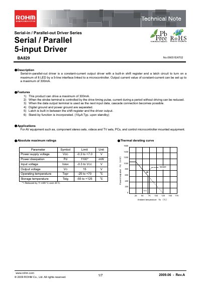 ROHM BA829 Serial-in Parallel-out Driver Technical Note - cover page