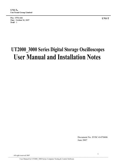 UNI‑T UT2000_3000 Series Oscilloscope User Manual - cover page