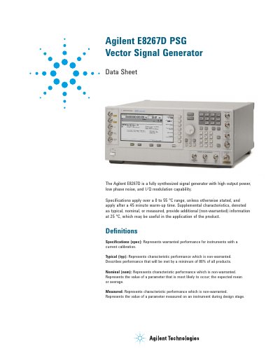 Agilent E8267D Vector Signal Generator Datasheet - cover page