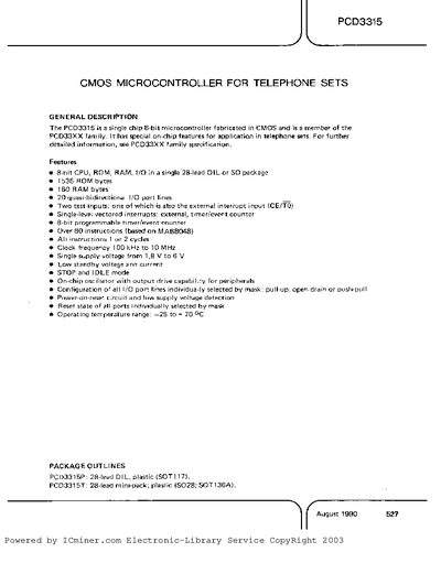 PCD3315 CMOS Microcontroller Handbook - cover page