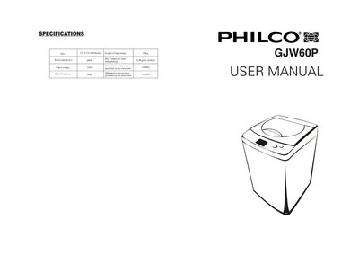 Philco GJW60P Washing Machine User Manual - cover page