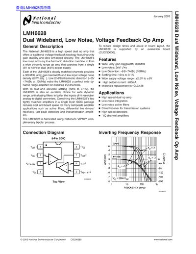 National Semiconductor LMH6628 Dual Wideband Low Noise Voltage Feedback Op Amp handbook - cover page