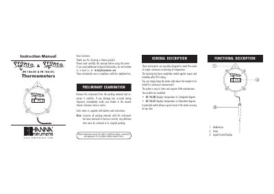 HANNA HI 146-00 HI 146-01 Thermometers Instruction Manual - cover page