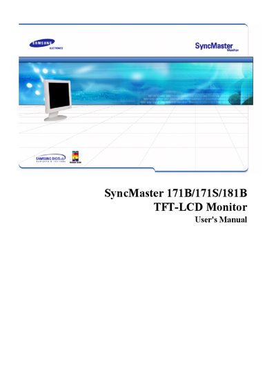Samsung SyncMaster 171B/171S/181B TFT-LCD Monitor User Manual - cover page
