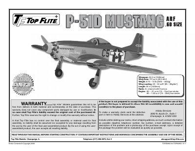 Top Flite P-51D Mustang ARF Assembly and Operation Manual - cover page