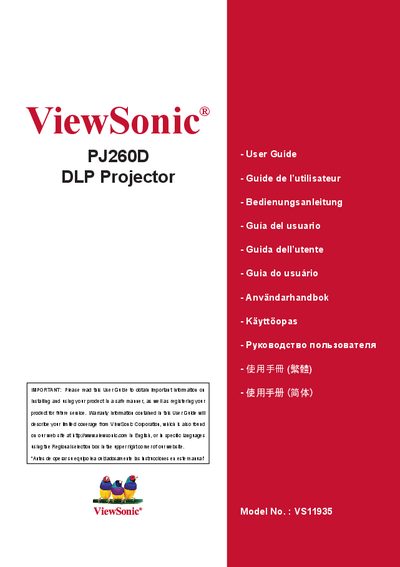 ViewSonic PJ260D DLP Projector User Guide - cover page