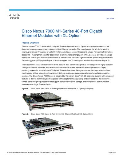 Cisco Nexus 7000 M1-Series 48-Port Gigabit Ethernet Module XL Option Datasheet - cover page