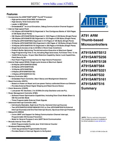 Atmel AT91SAM7S256 Datasheet - cover page