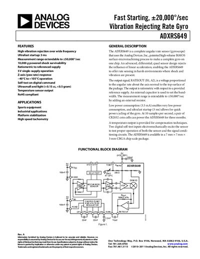Analog Devices ADXRS649 Gyroscope Datasheet - cover page