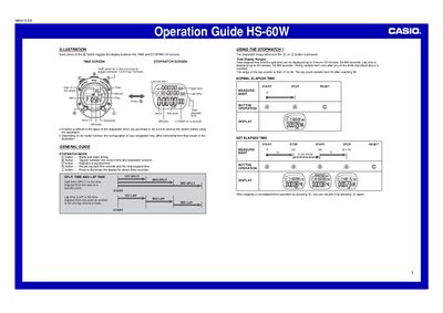 Casio HS-60W Stopwatch Operation Guide - cover page