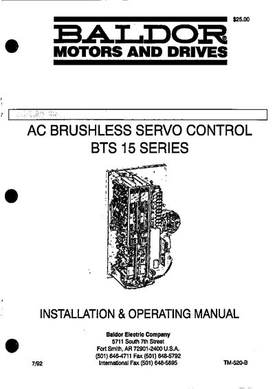 Baldor BTS15 AC Brushless Servo Control Installation & Operating Manual - cover page