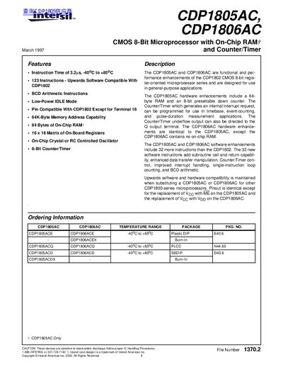 Intersil CDP1805AC and CDP1806AC Datasheet - cover page