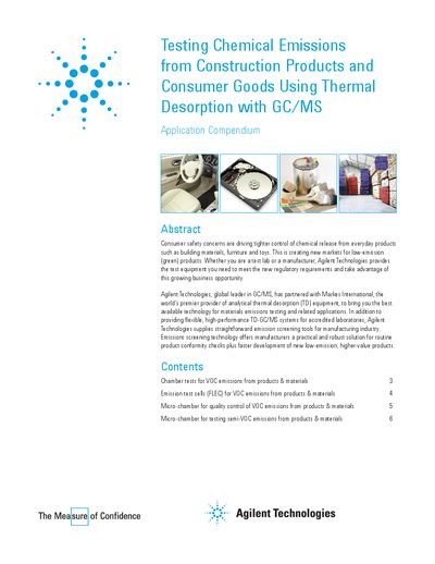 Agilent 7890A/5975C GC/MS Application Compendium for Chemical Emissions Testing - cover page