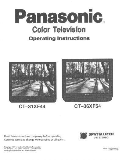 Panasonic CT-31XF44/CT-36XF54 Color Television Operating Instructions - cover page