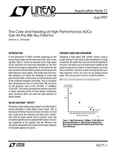 Linear Technology AN71-1 Application Note: Care and Feeding of High Performance ADCs - cover page