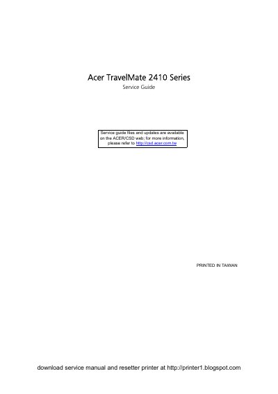 Acer TravelMate 2410 Laptop Service Guide - cover page