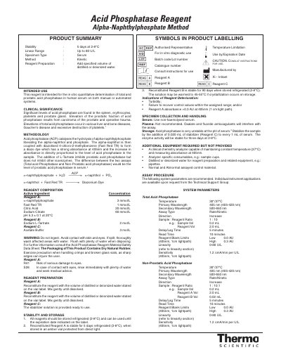 Thermo Fisher Scientific Acid Phosphatase Reagent Instructions for Use - cover page