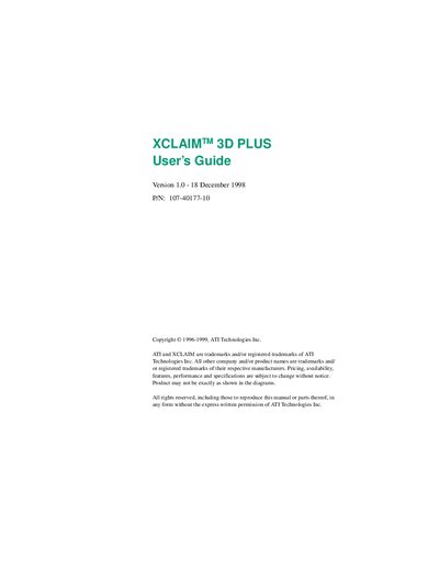 ATI XCLAIM 3D PLUS User's Guide - cover page