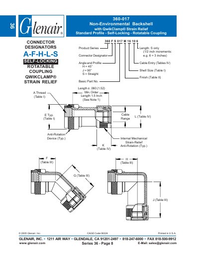 Glenair 360-017 Non-Environmental Backshell with QwikClamp Strain Relief Standard Profile - cover page