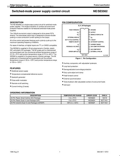 Philips NE/SE5562 Switched-Mode Power Supply Control Circuit Datasheet
