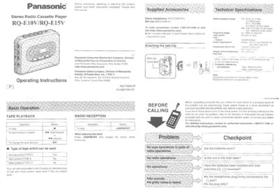 Panasonic RQ-E10V Stereo Radio Cassette Player User Manual - cover page