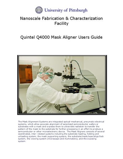 Quintel Q4000 Mask Aligner Users Guide - cover page