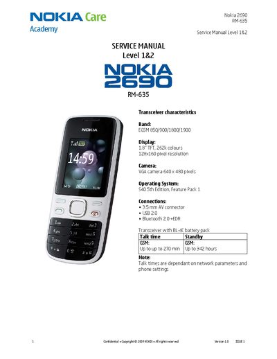 Nokia 2690 Service Manual Level 1&2 - cover page