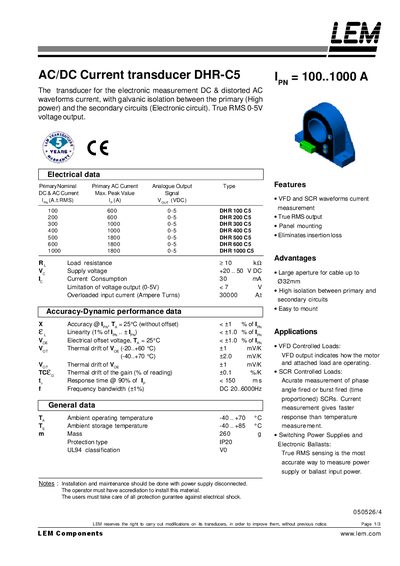 LEM DHR-C5 Current Transducer User Manual - cover page